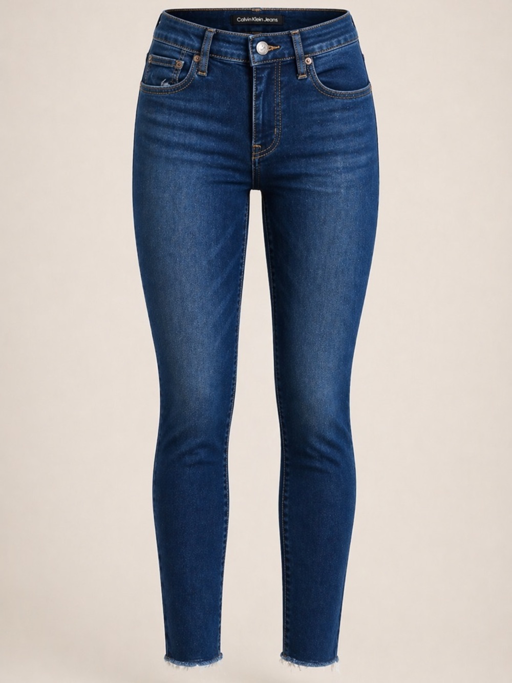Calvin Klein High Rise Skinny Jeans | Dark Wash Stretch Denim | Frayed Hem Sz 6